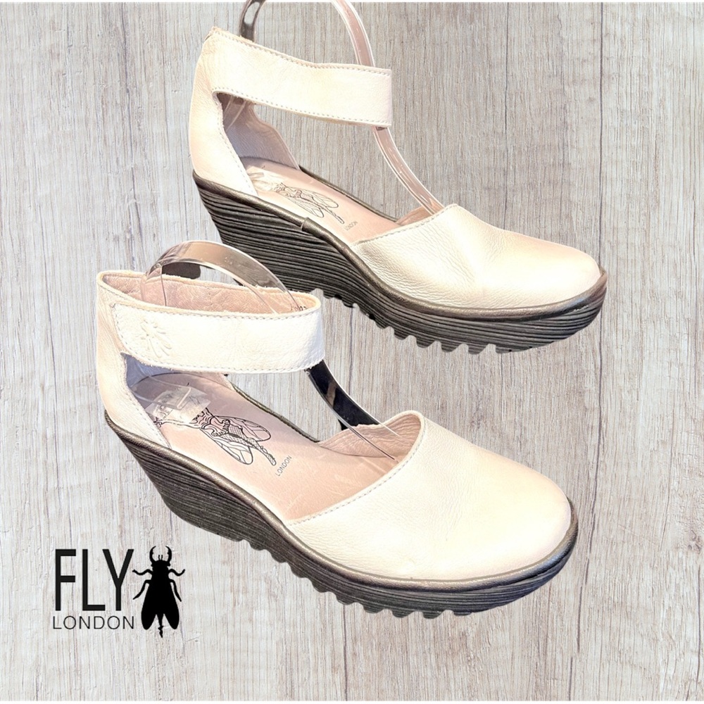 Fly London Creamy White Wedge Sandals